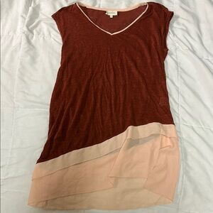 Anthropologie Velvet Red and Pink Asymmetrical Blouse